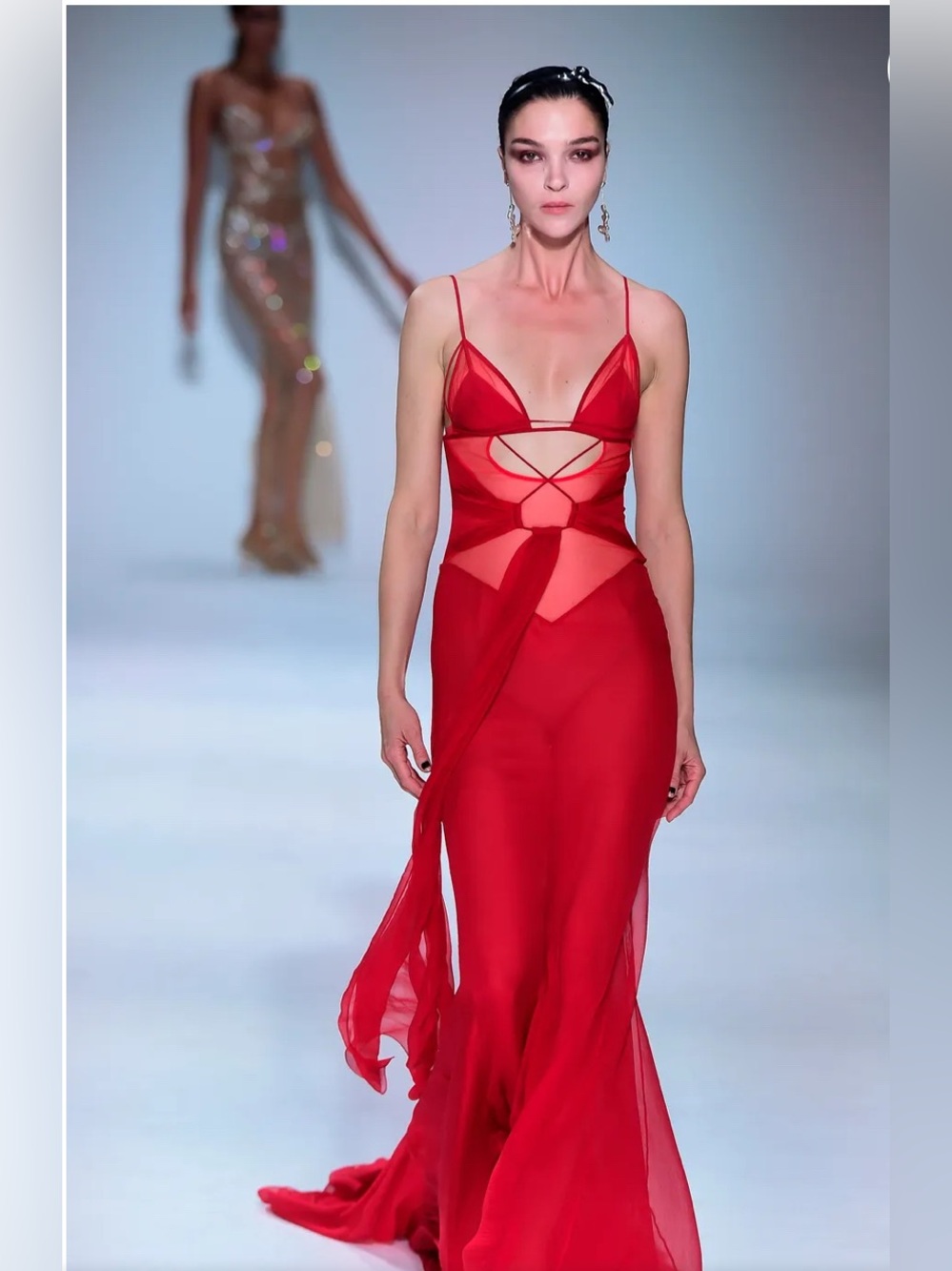 Red Cutout Sheer Maxi Dress